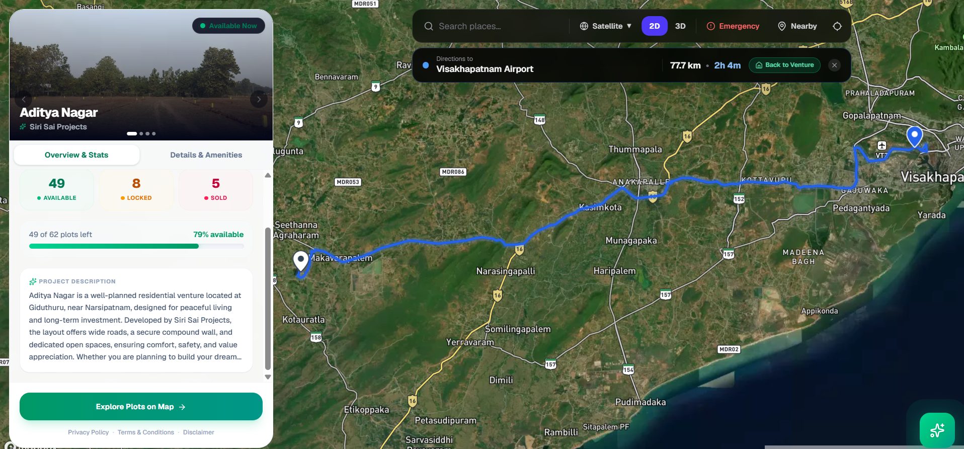 Interactive plot map software — searching to any location on the venture layout